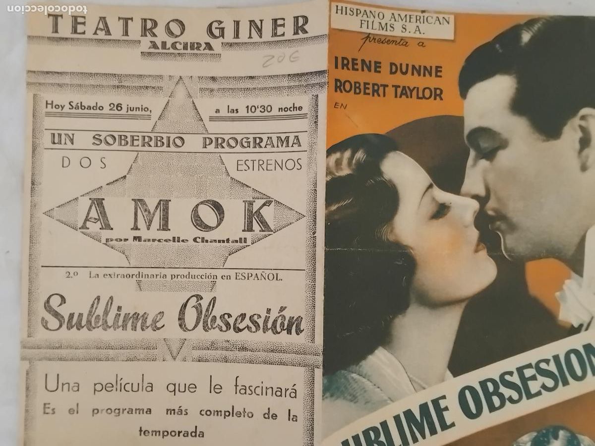 Cine: PROGRAMA DE CINE DOBLE SUBLIME OBSESION. TEATRO GINER ALCIRA. - Foto 1