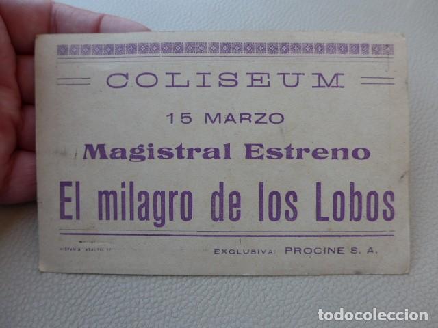 Cine: EL MILAGRO DE LOS LOBOS ANTIGUO PROGRAMA DE CINE - COLISEUM - Foto 3