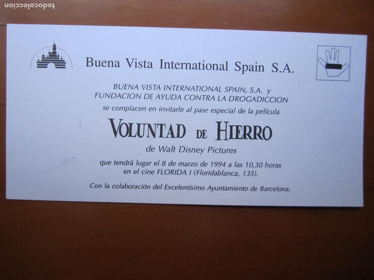 Cine: voluntad de hierro folleto mano invitacion original walt disney