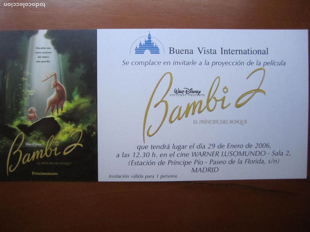 Cine: bambi 2 folleto mano invitacion original animacion walt disney