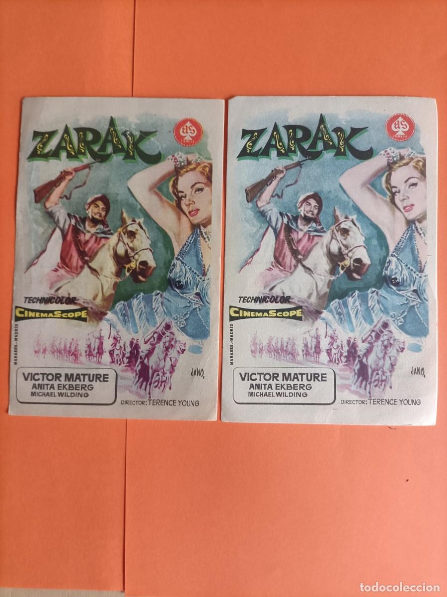 Kino: PROGRAMA. ZARAK, VICTOR MATURE, ANITA EKBERG. LOTE 2 UNIDADES DISTINTO COLOR. PUBLICIDAD CINE GOYA