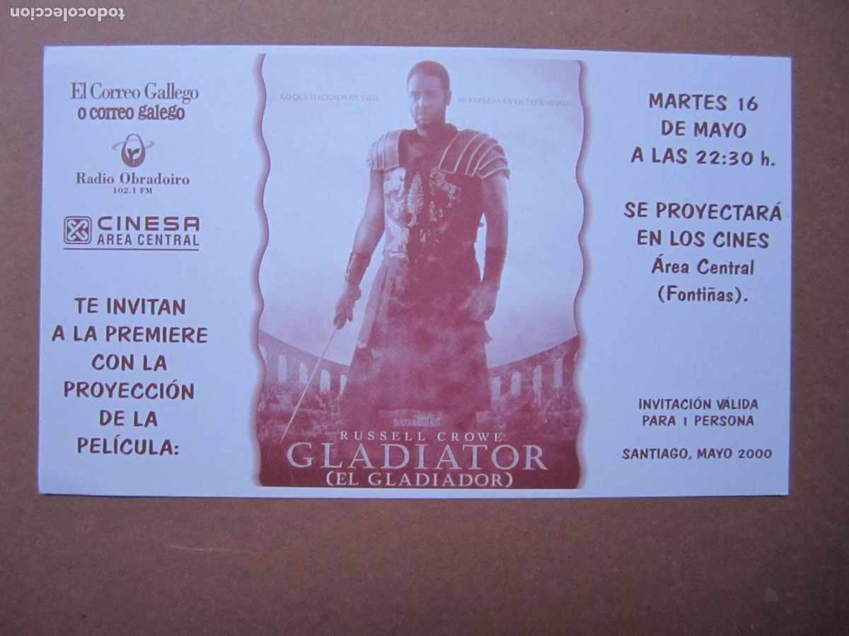 Cine: gladiator folleto mano invitacion original - rusell crowe