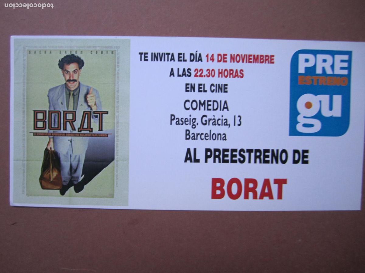 Cine: borat folleto mano invitacion original - sacha baron cohen