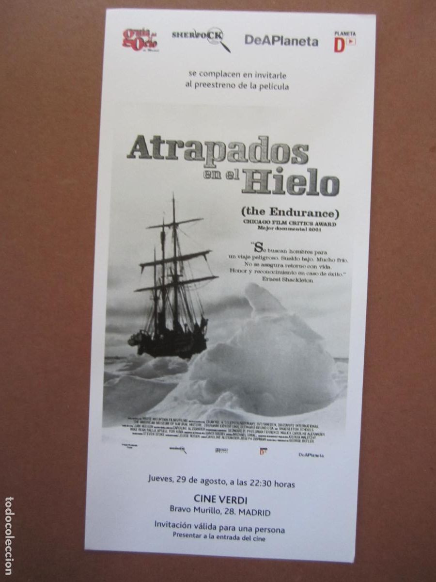  Flyers Publicitaires de films Anciens: atrapados en el hielo folleto mano invitacion original - the endurance
