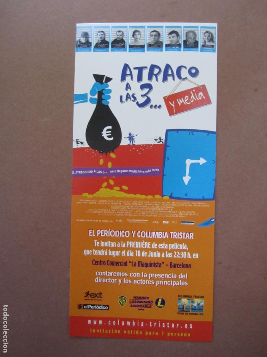 Cine: atraco a las 3 tres y media - folleto mano invitacion original preest - elsa pataky chus lampreave
