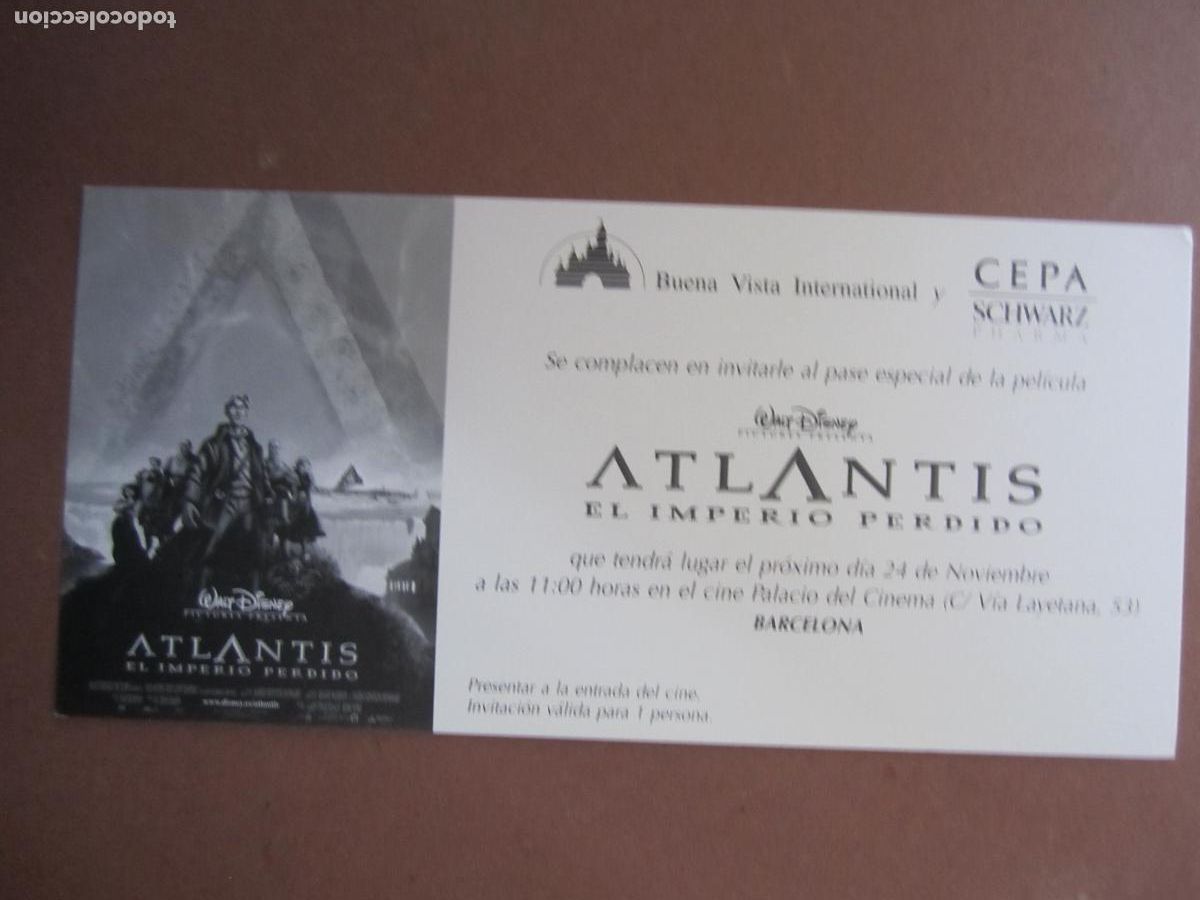 Cine: atlantis el imperio perdido - folleto mano invitacion original preestreno - walt disney animacion