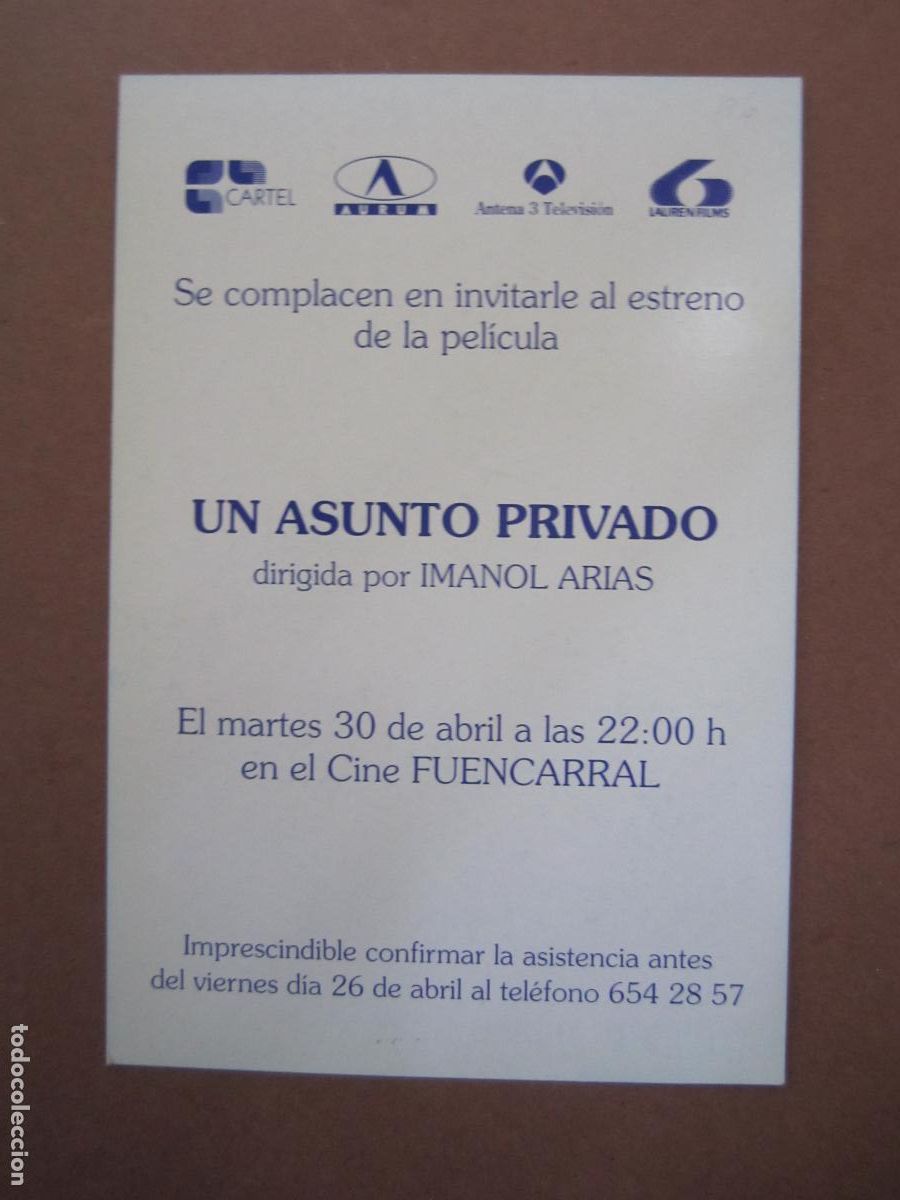  Flyers Publicitaires de films Anciens: un asunto privado folleto mano invitacion original - jorge perrugoria