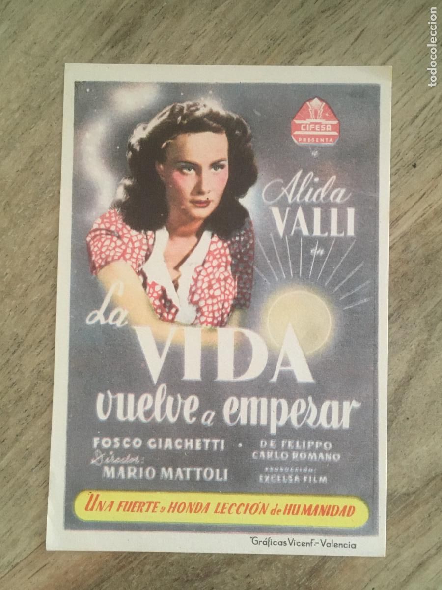  Flyers Publicitaires de films Anciens: la vida vuelve a empezar alida valli cifesa folleto de mano original estreno muy buen estado