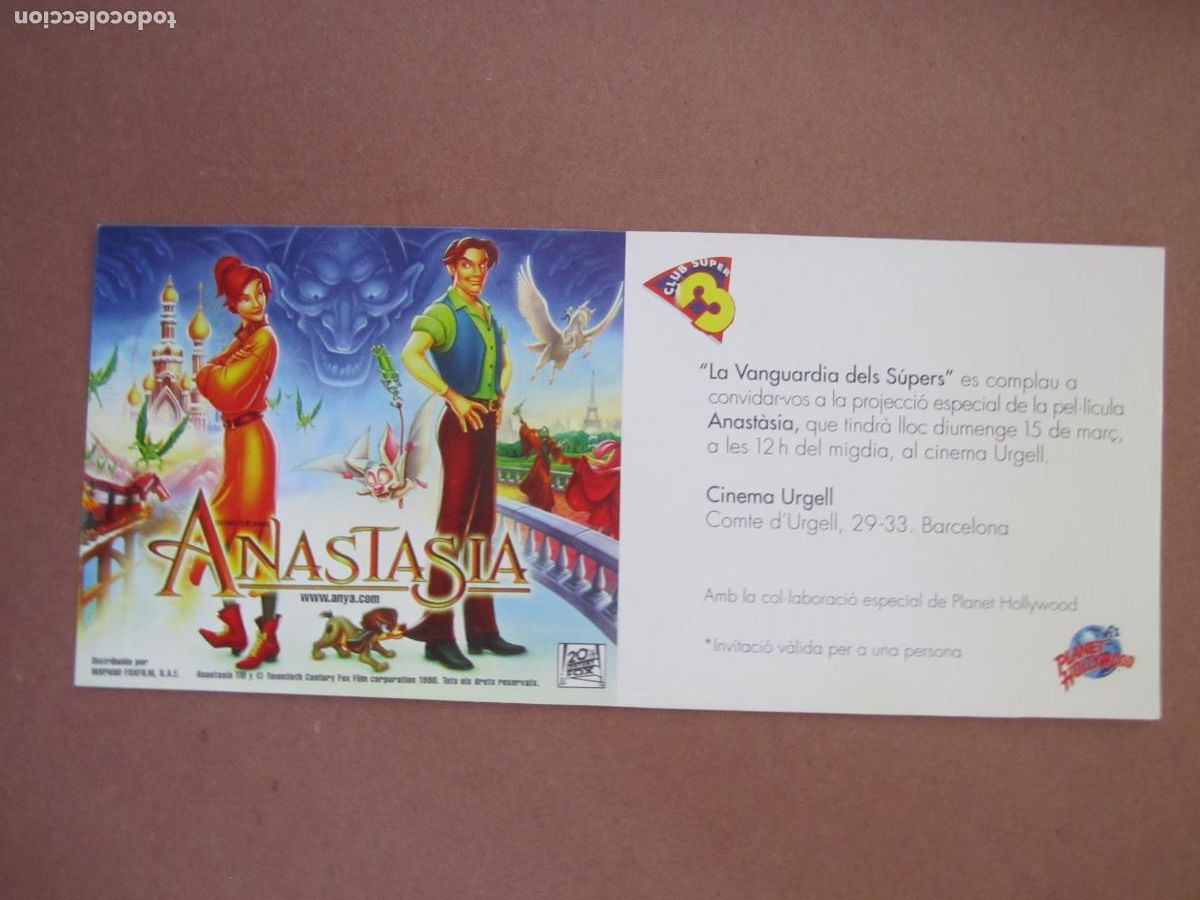 Cine: anastasia - folleto mano original invitacion preestreno - animacion don bluth