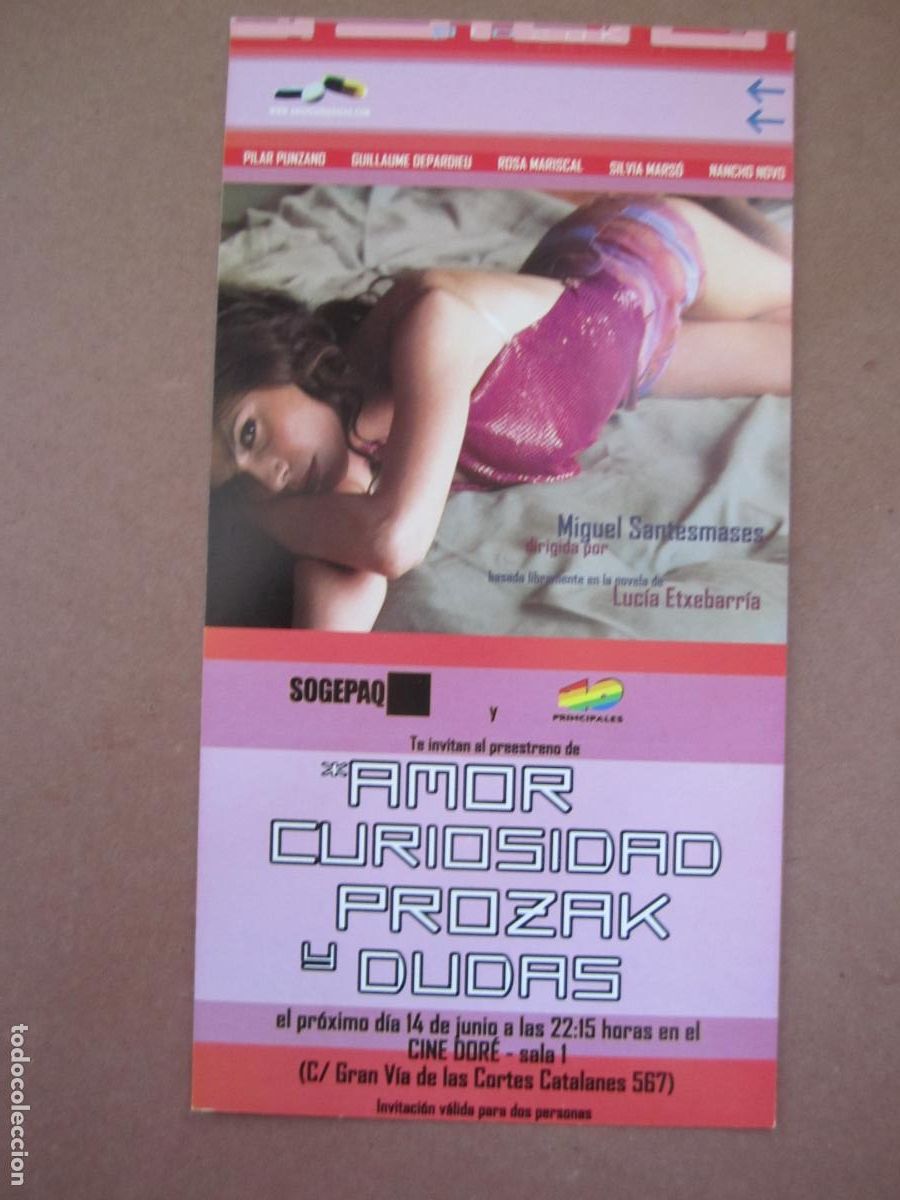 Cine: amor curiosidad prozac y dudas - folleto mano original invitacion preestreno - pilar punzano