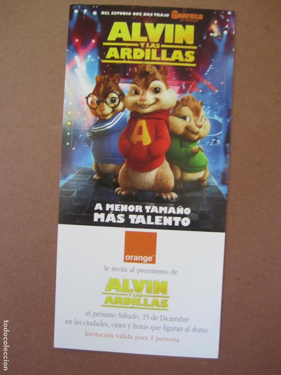 Cine: alvin y las ardillas -folleto mano original invitacion preestreno - animacion