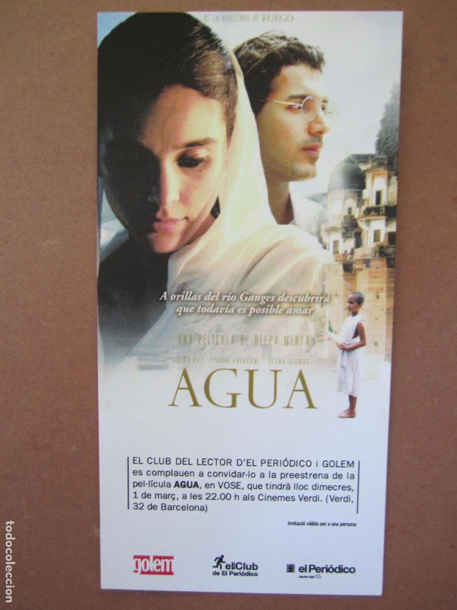  Flyers Publicitaires de films Anciens: agua folleto mano original invitacion preestreno - deepa mehta cine india