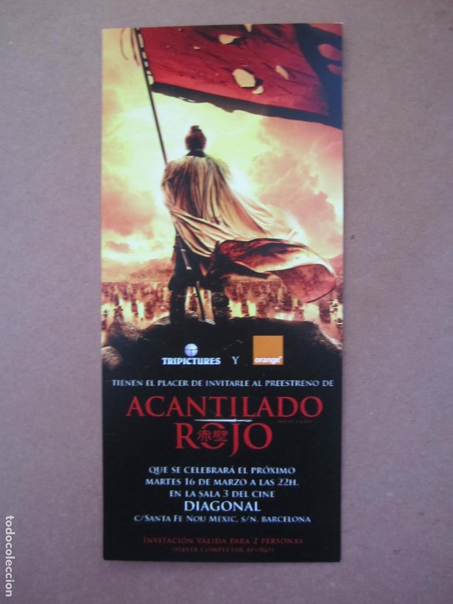 Cine: acantilado rojo folleto mano original invitacion preestreno - john woo