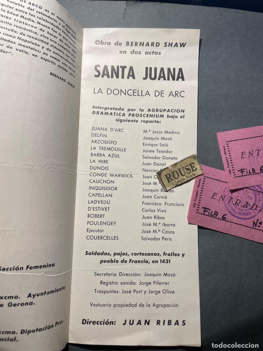 Cine: TEATRO - PROGRAMA + 2 ENTRADAS - PROGRAMA SANTA JUANA LA DONCELLA DE ARC DE BERNARD SHAW 1965 - Foto 2