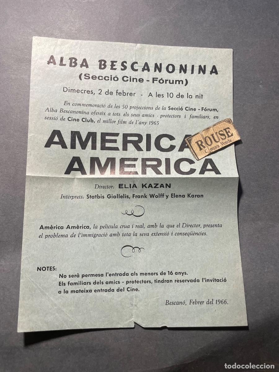 Folhetos de m&atilde;o de filmes antigos de cinema: BASCAN&Oacute; - CINE - PROGRAMA - AMERICA AMERICA DIRECTOR ELIA KAZAN ALBA BESCANONINA 1966 (SECCI&Oacute; CINE