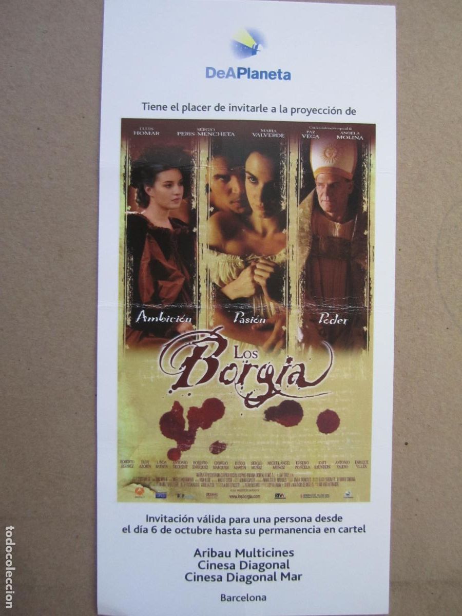 Cine: los borgia - folleto mano original invitacion preestreno - maria valverde paz vega cine espa&ntilde;ol