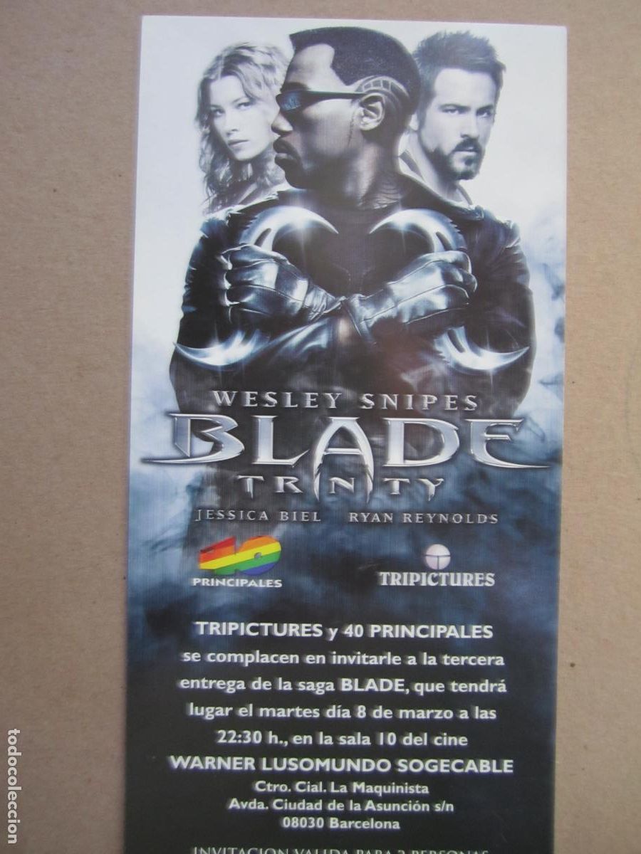 Cine: blade trinity - folleto mano original invitacion preestreno jessica biel wesley snipes ryan reynolds