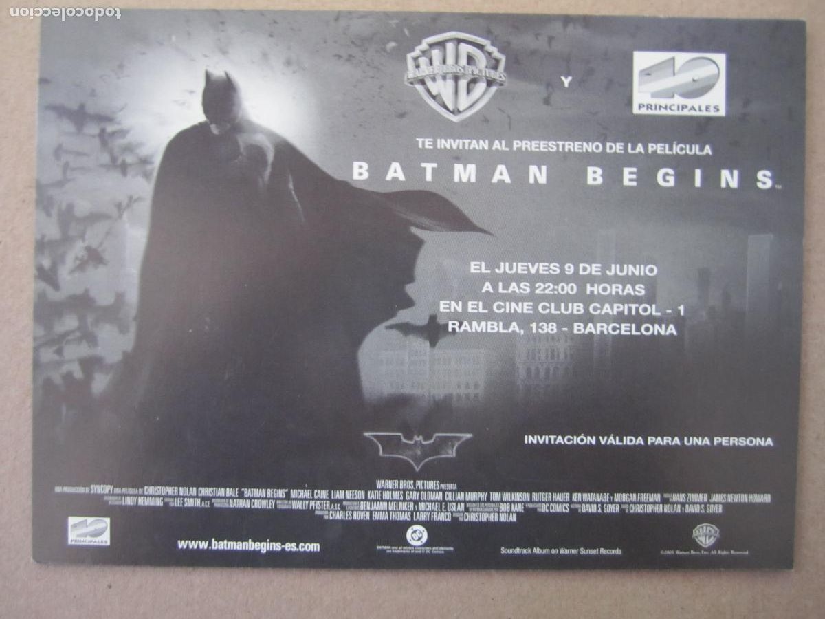 Cine: batman begins - folleto mano original invitacion preestreno - christopher nolan christian bale