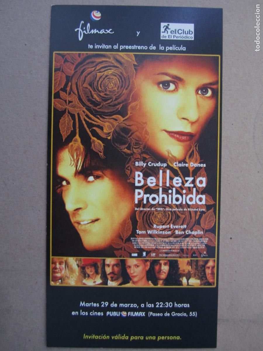 Cine: belleza prohibida - folleto mano original invitacion preestreno - claire danes rupert everett