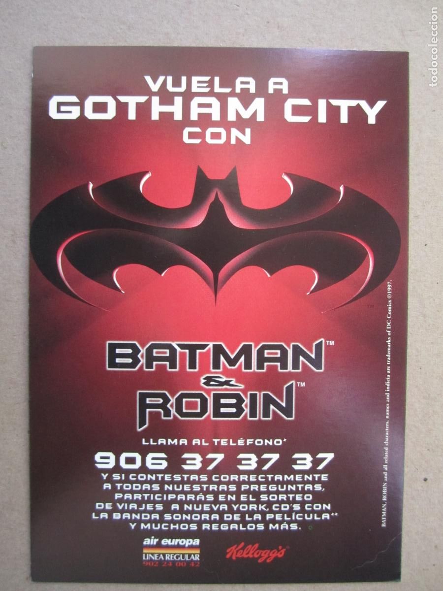 Cine: batman y robin folleto mano sorteo viaje nueva york - publicidad kellog's