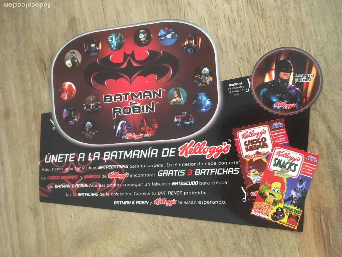 Cine: BATMAN & ROBIN - ADHESIVO TROQUELADO FOLLETO MANO ORIGINAL ESTRENO PUBLICIDAD KELLOGG'S