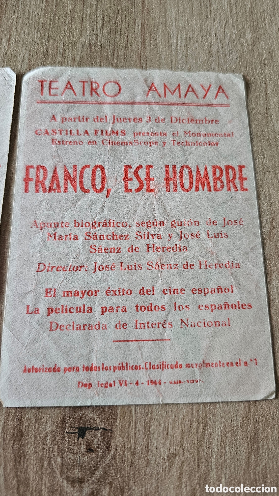 Cine: 2 Programas cine &rdquo; Franco Ese Hombre&rdquo;1964. - Foto 6