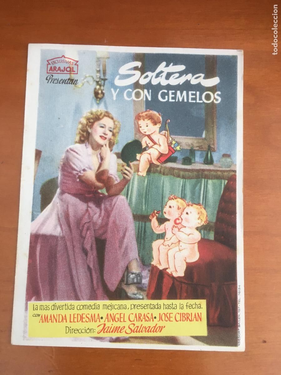 Folhetos de m&atilde;o de filmes antigos de cinema: soltera y con gemelos arajol folleto de mano original estreno muy buen estado