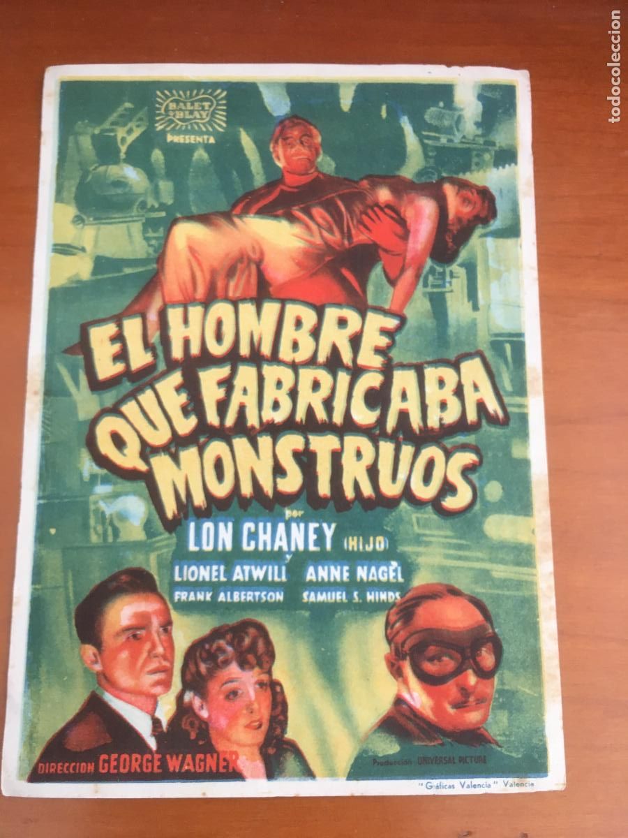 Folhetos de m&atilde;o de filmes antigos de cinema: el hombre que fabricaba monstruos lon chaney folleto de mano original estreno muy buen estado
