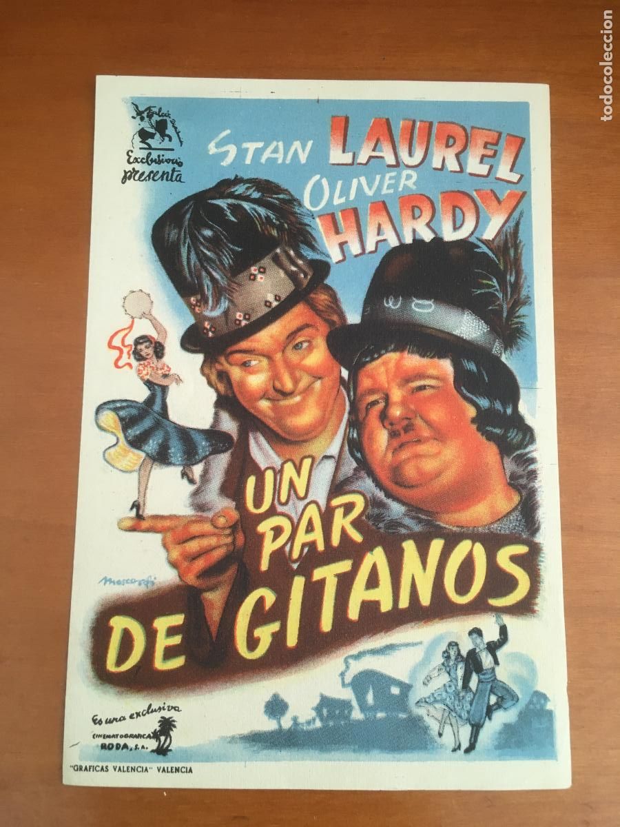 Folhetos de m&atilde;o de filmes antigos de cinema: un par de gitanos laurel y hardy folleto de mano original estreno muy buen estado