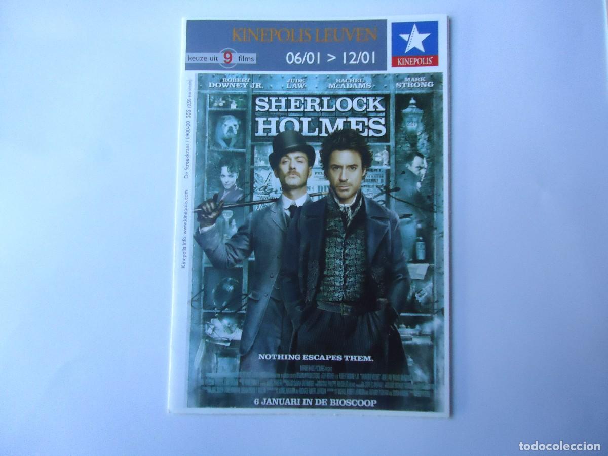 Cine: PROGRAMA DE LA PEL&Iacute;CULA, SHERLOCK HOLMES. ROBERT DOWNEY JR. TRIPTICO 5 CARILLAS CON DATOS. - Foto 1