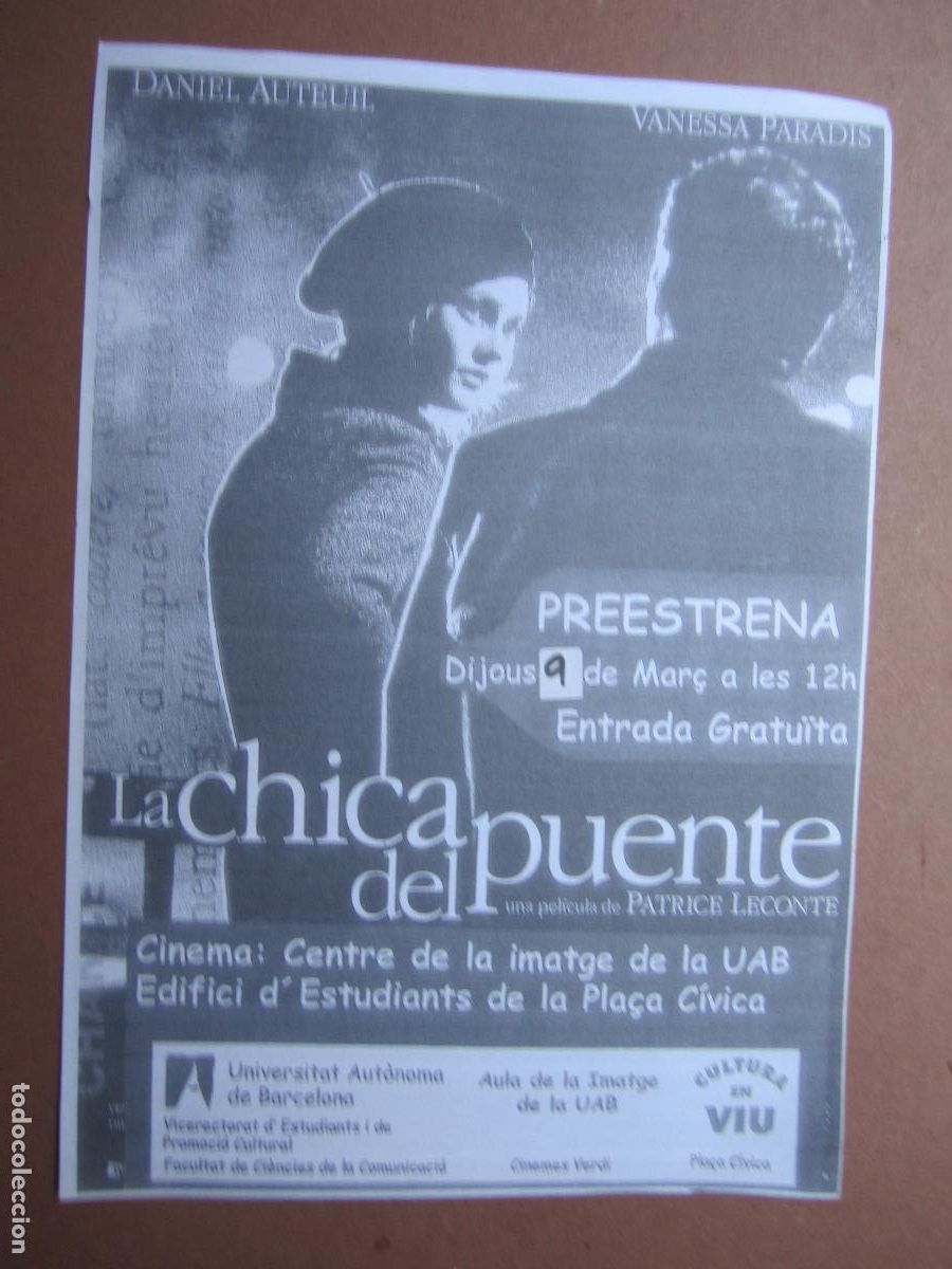 Folhetos de m&atilde;o de filmes antigos de cinema: la chica del puente INVITACION FOLLETO MANO ORIGINAL ESTRENO vanessa paradis
