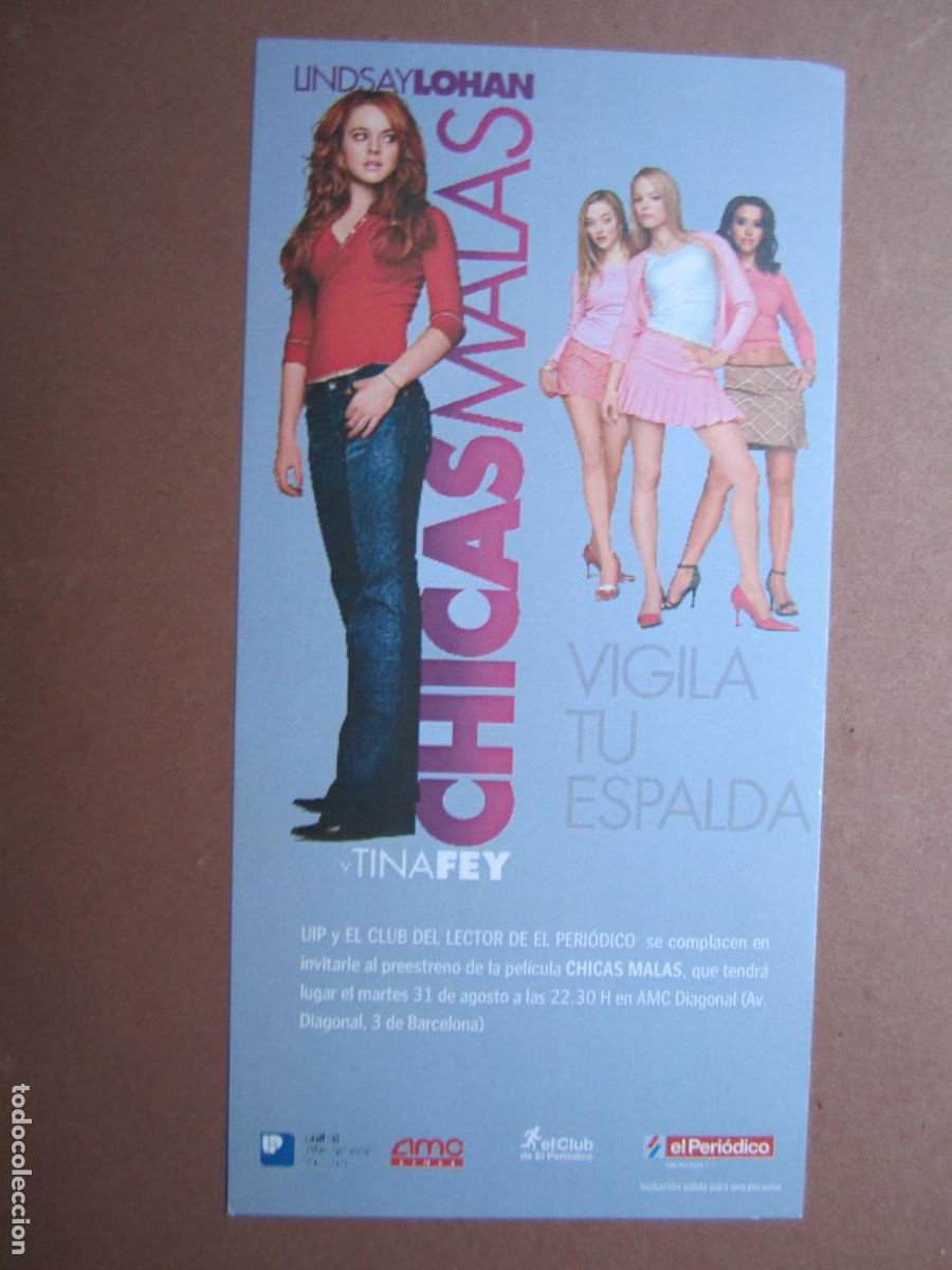 Cine: chicas malas INVITACION FOLLETO MANO ORIGINAL ESTRENO Lindsay Lohan