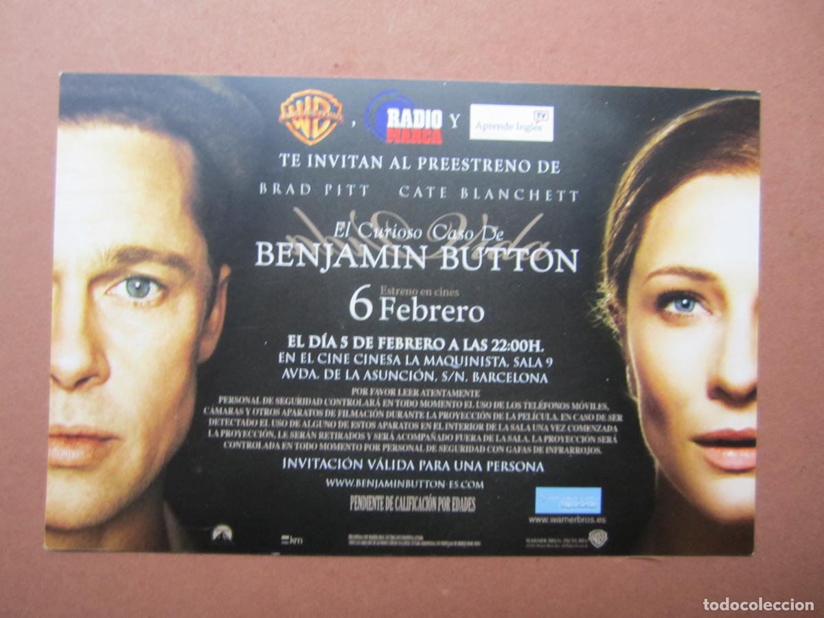 Cine: el curioso caso de benjamin button - INVITACION FOLLETO MANO ORIGINAL preESTRENO cate blanchett