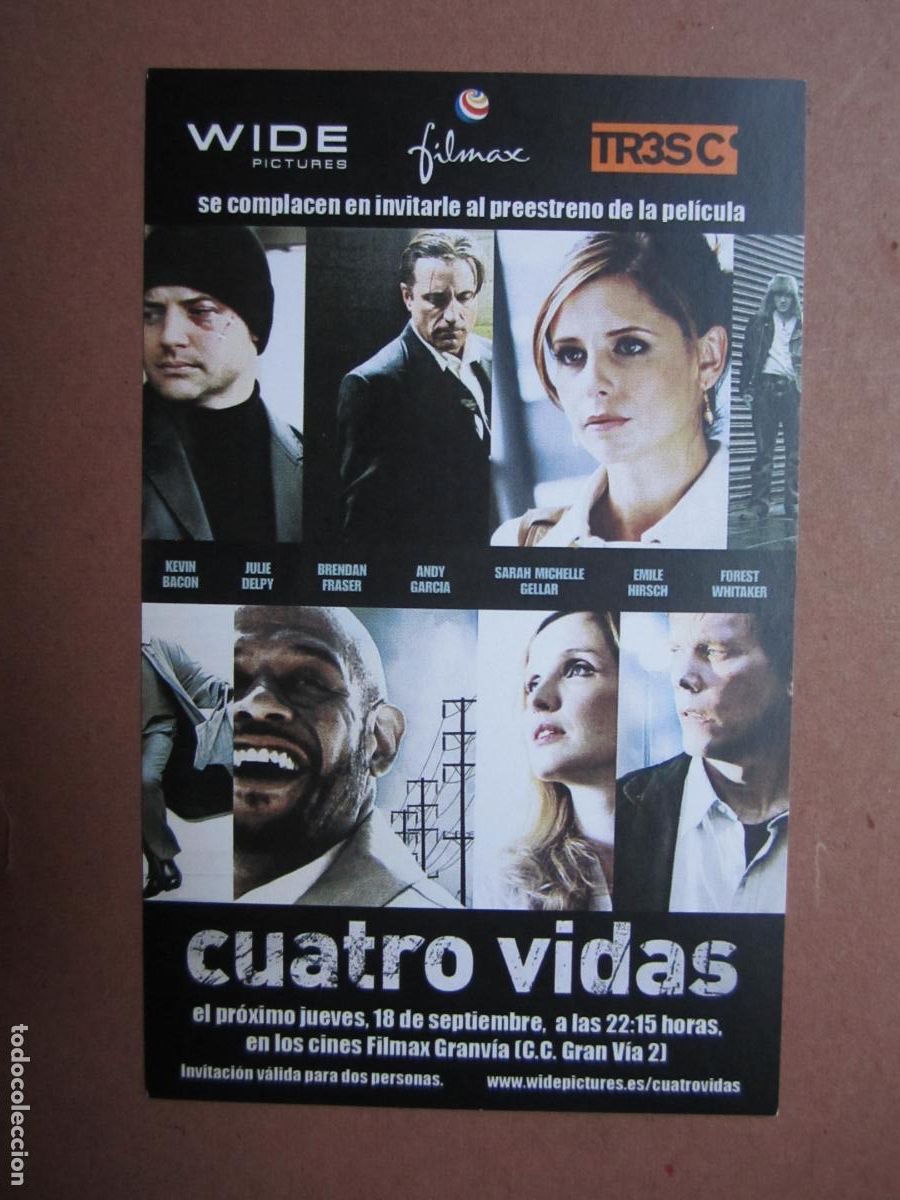 Cine: cuatro vidas - INVITACION FOLLETO MANO ORIGINAL PREESTRENO brendan fraser sarah michelle gellar
