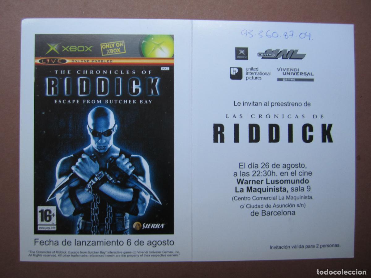 Cine: las cronicas de riddick - INVITACION FOLLETO MANO ORIGINAL preESTRENO vin diesel Thandiwe Newton