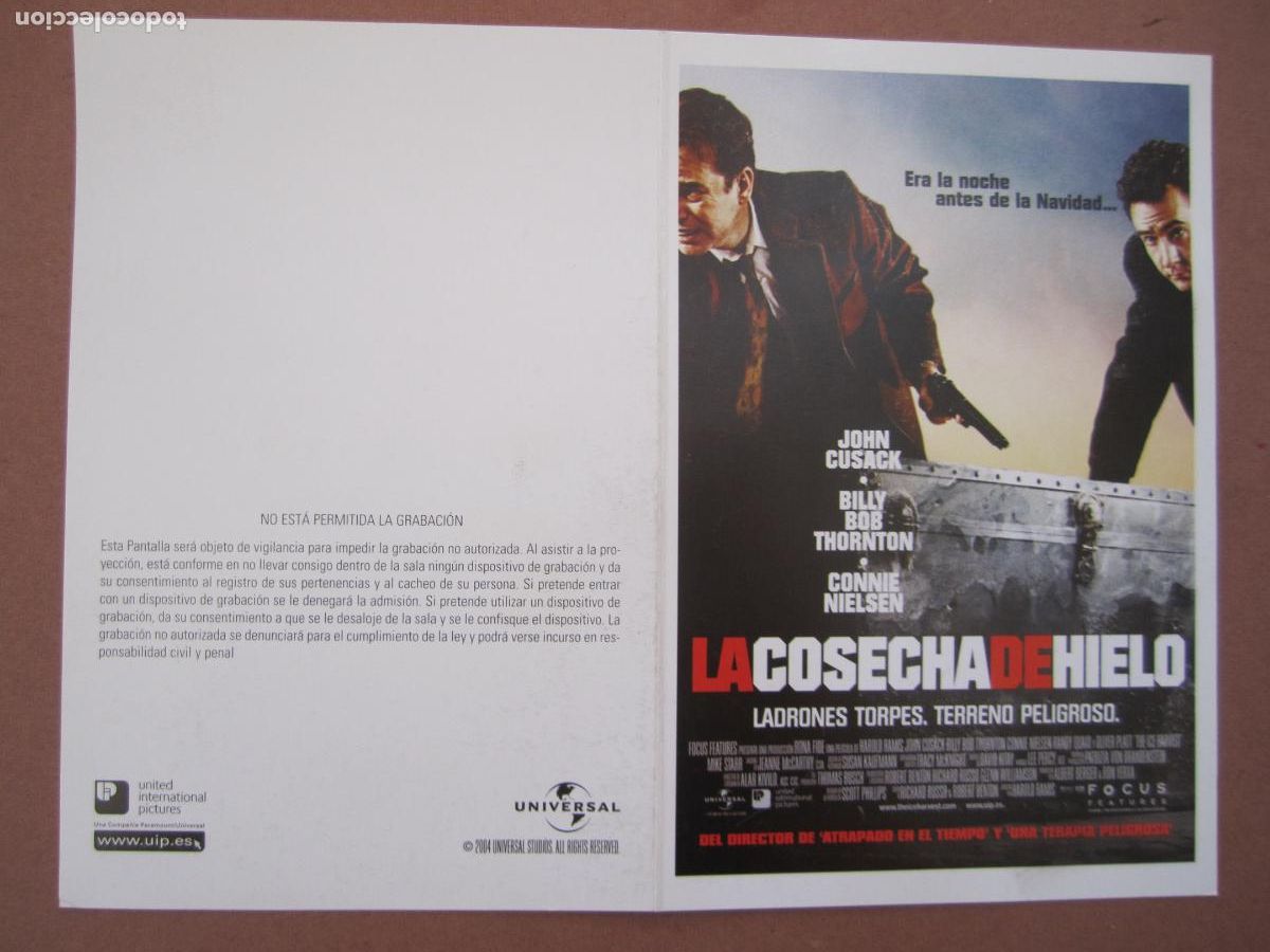 Cine: la cosecha de hielo - INVITACION FOLLETO MANO ORIGINAL preESTRENO john cusack conniel nielsen