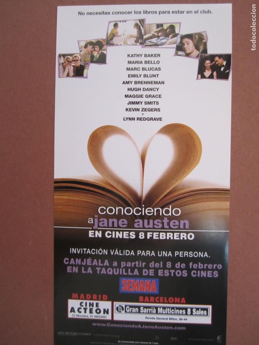 Cine: conociendo a jane austen - INVITACION FOLLETO MANO ORIGINAL preESTRENO maria bello emily blunt