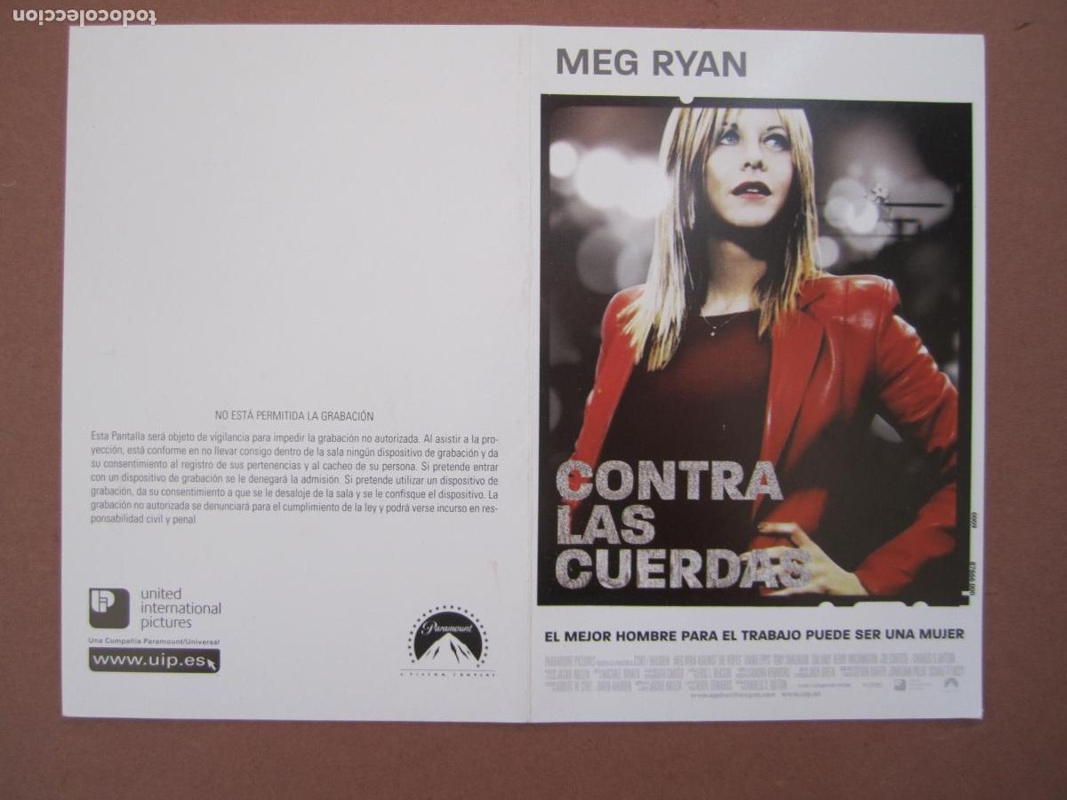 Cine: contra las cuerdas INVITACION FOLLETO MANO ORIGINAL ESTRENO meg ryan - boxeo