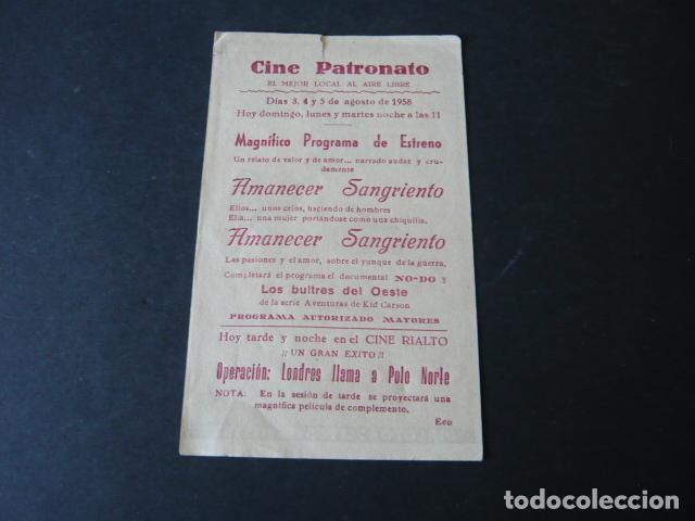 Cine: AMANECER SANGRIENTO PROGRAMA DE MANO CON PUBLICIDAD CINE PATRONATO - Foto 2