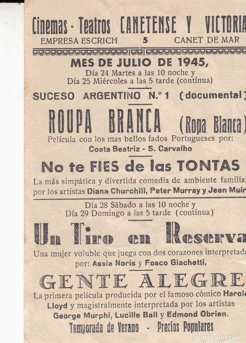 Cine: PROGRAMA CINE GENTE ALEGRE EN CINE CANETENSE EN CANET DE MAR - 1945 - Foto 2