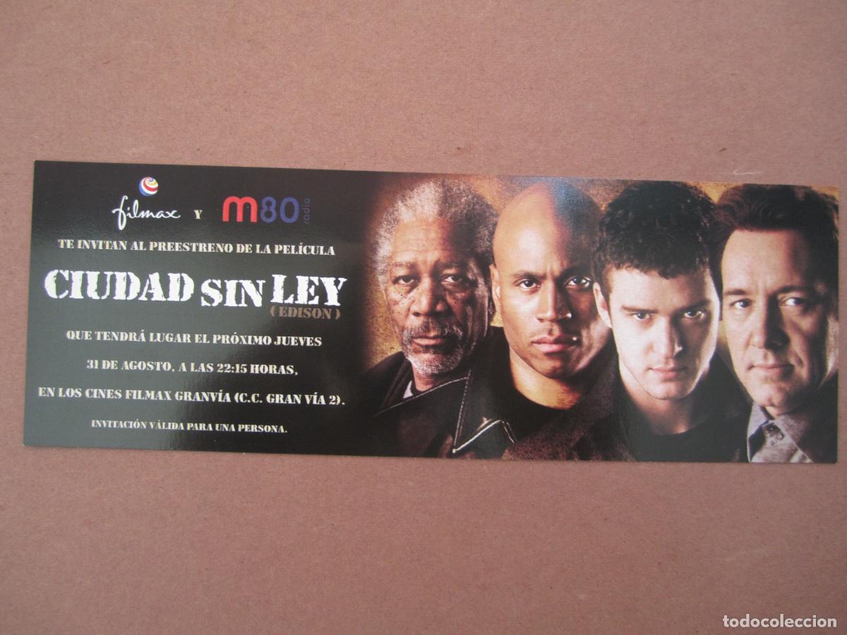 Cine: ciudad sin ley - INVITACION FOLLETO MANO ORIGINAL preESTRENO - morgan freeman Justin Timberlake