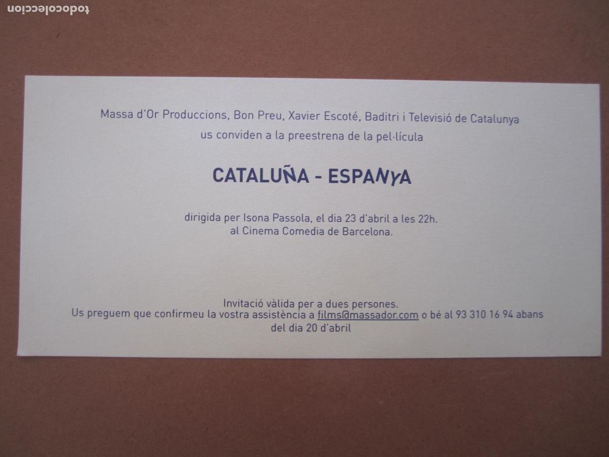 Folhetos de m&atilde;o de filmes antigos de cinema: catalu&ntilde;a espa&ntilde;a INVITACION FOLLETO MANO ORIGINAL ESTRENO - documental