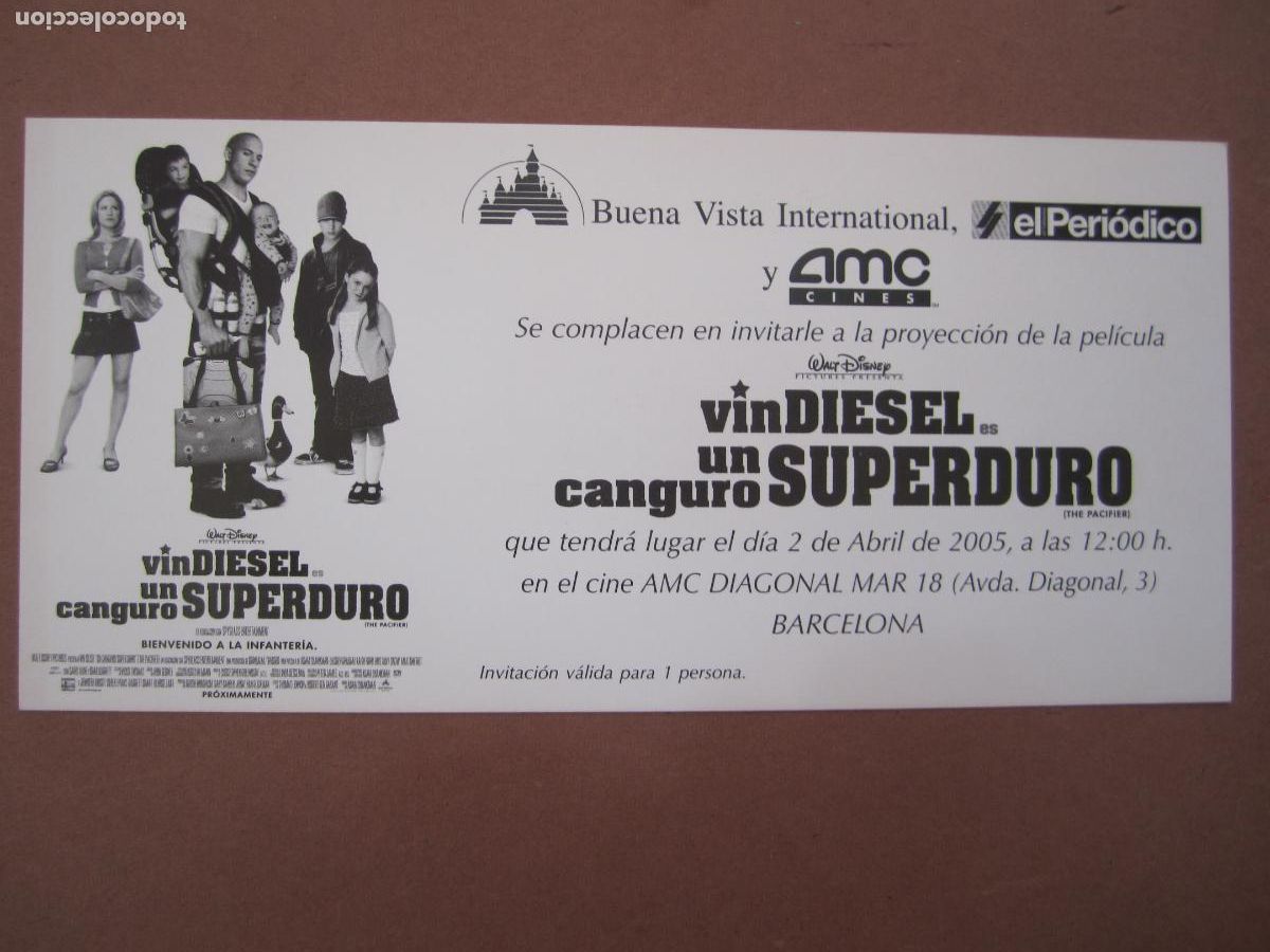 Cine: un canguro superduro INVITACION FOLLETO MANO ORIGINAL ESTRENO - vin diesel Lauren Graham