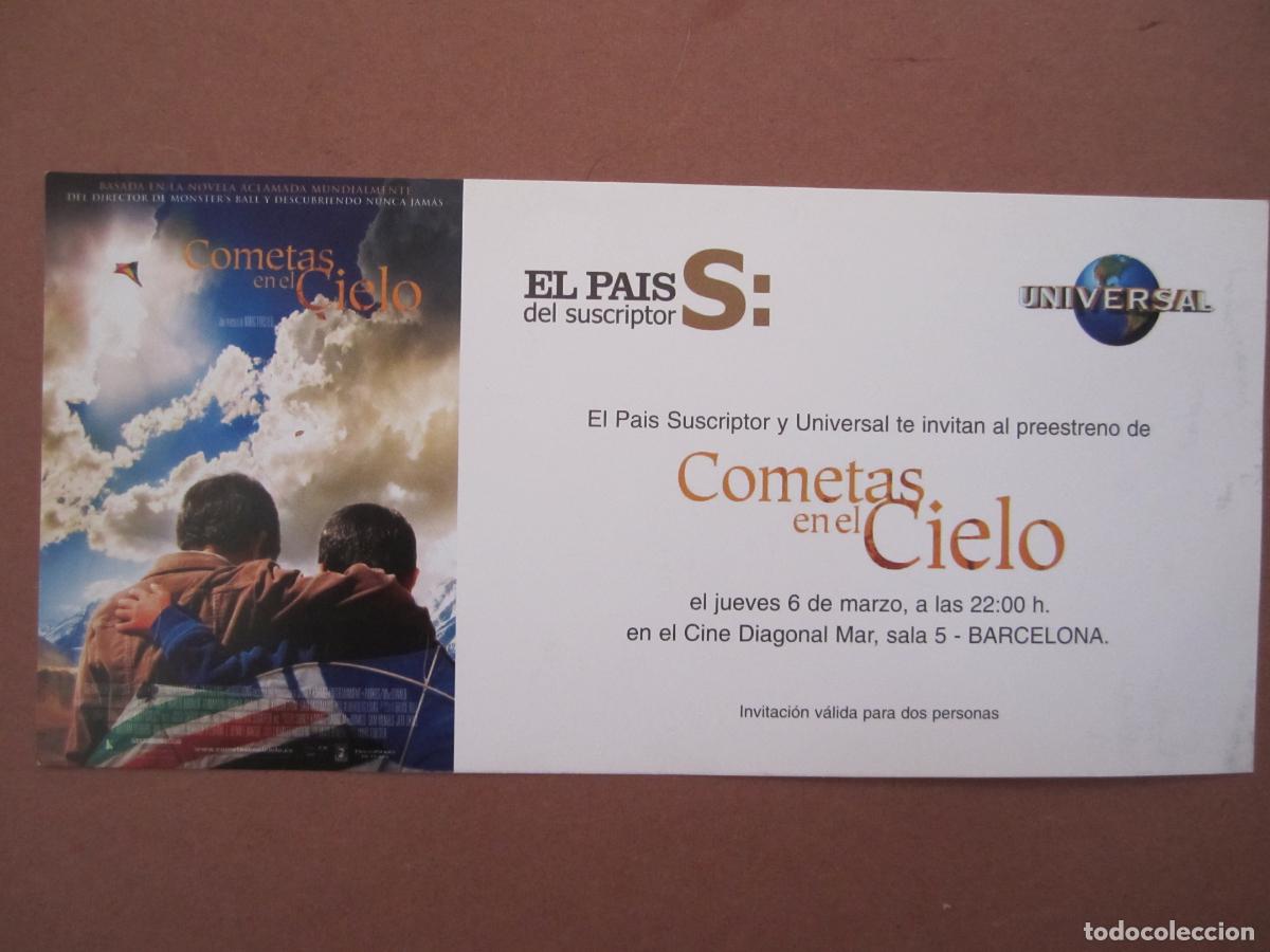 Cine: cometas en el cielo - INVITACION FOLLETO MANO preestreno - Guerra de Afganist&aacute;n-URSS marc foster