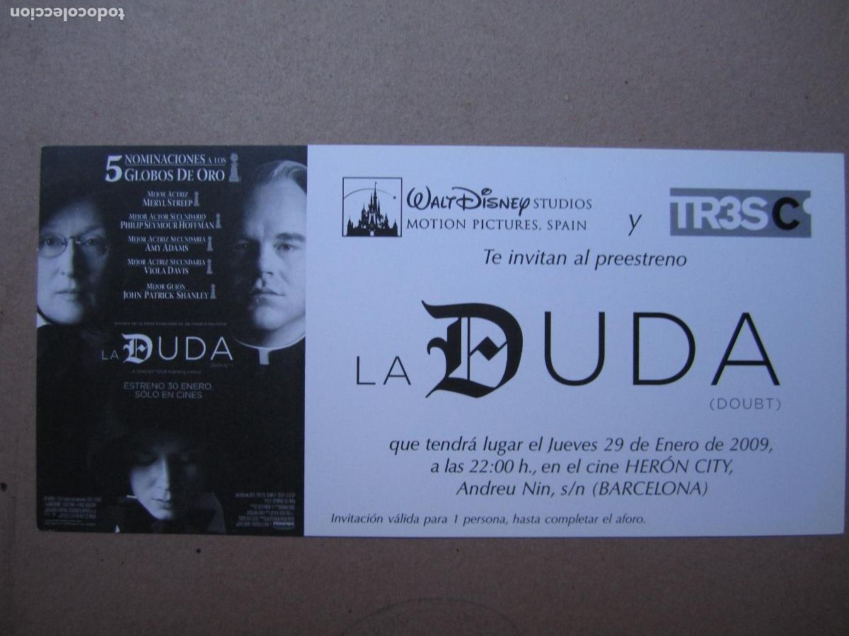 Cine: la duda - invitacion folleto mano original preestreno - meryl streep philip seymour hoffman