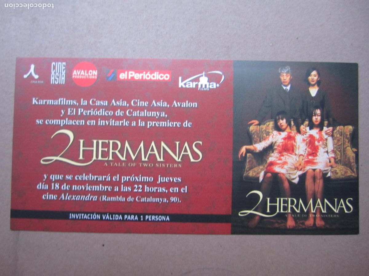Cine: dos hermanas - invitacion folleto mano original preestreno - Kim Jee-woon
