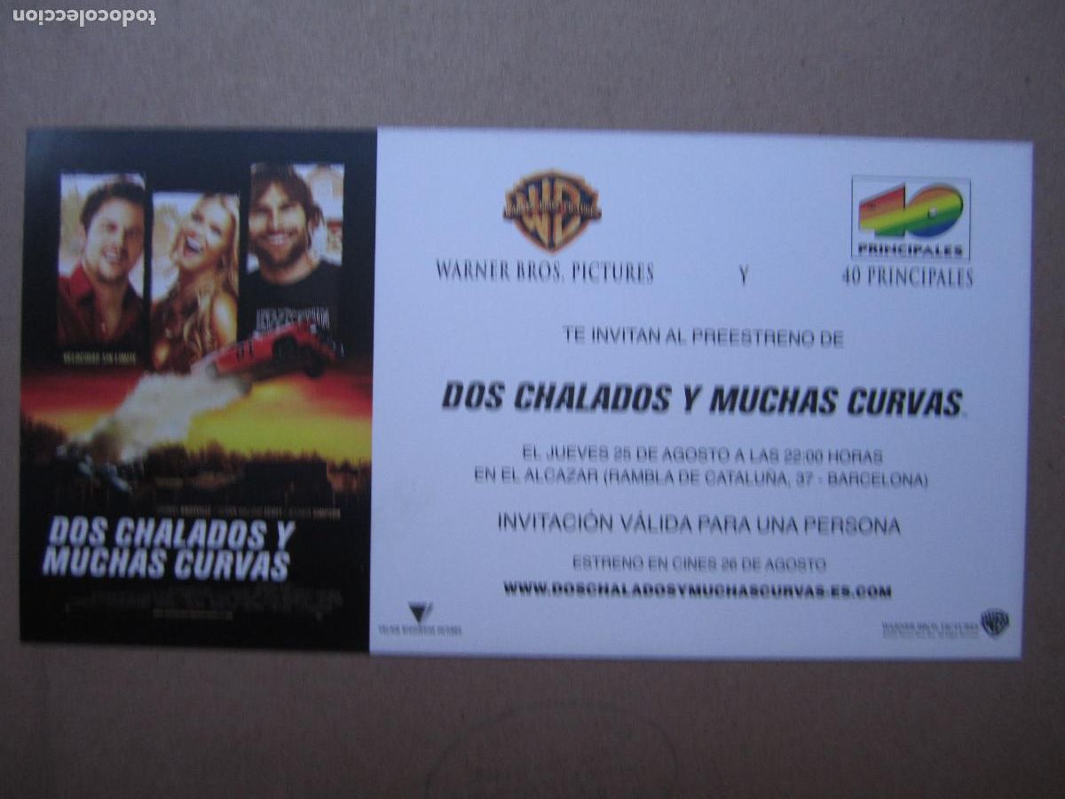 Cine: dos chalados y muchas curvas - invitacion folleto mano original - Johnny Knoxville jessica simpson