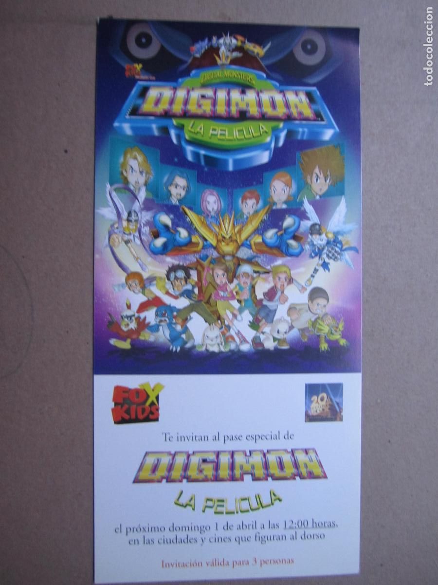 Cine: digimon a pelicula - invitacion folleto mano original - animacion