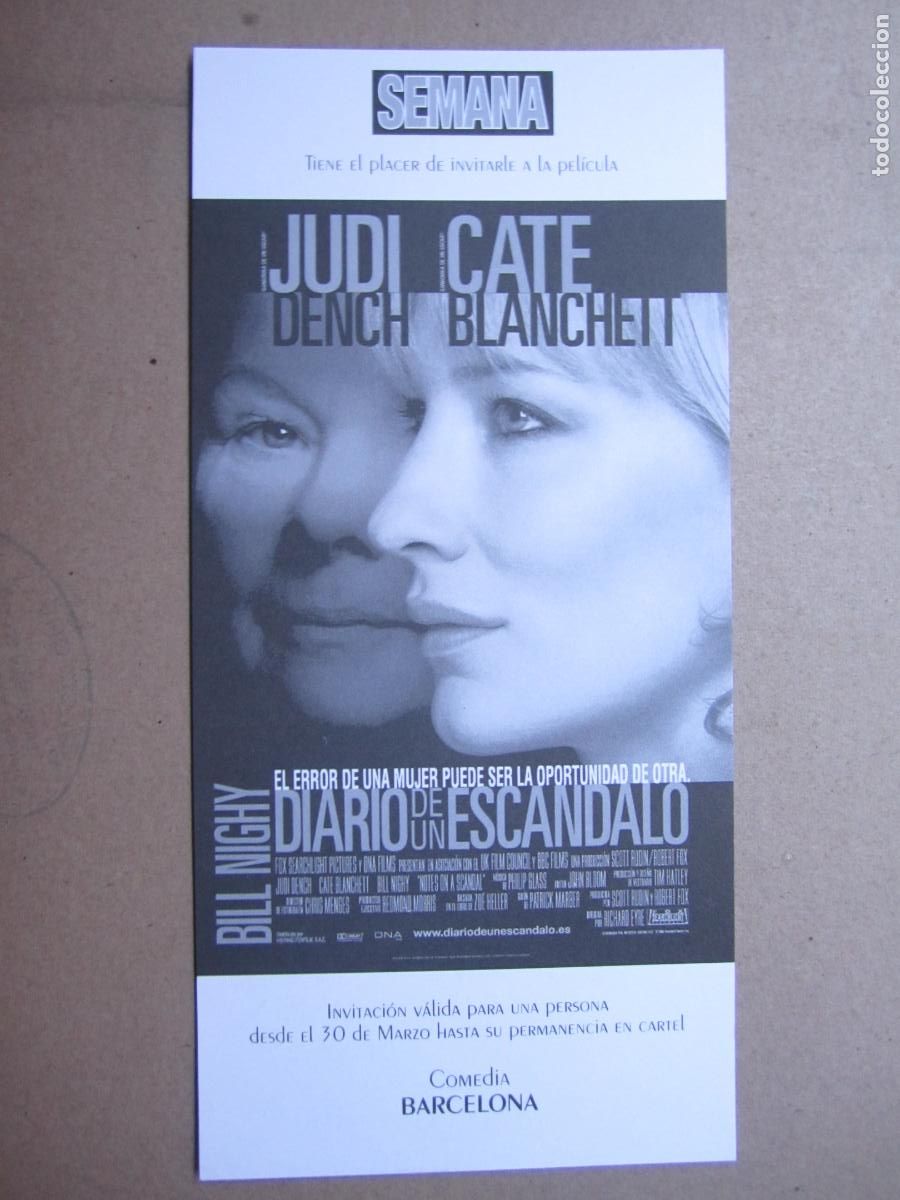 Cine: diario de un escandalo - invitacion folleto mano original preestreno - cate blanchett judi dench