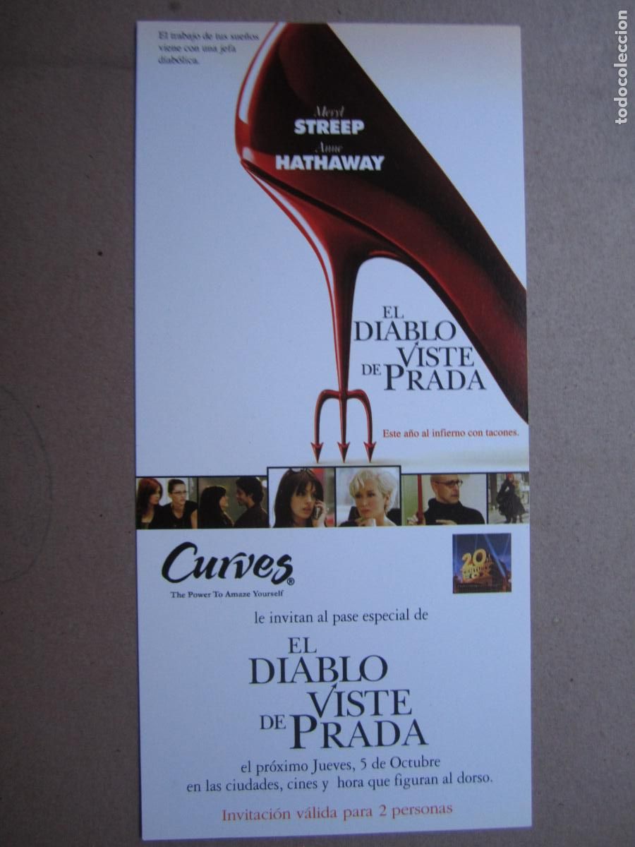 Cine: el diablo viste de prada - invitacion folleto mano original preestreno - Anne Hathaway meryl streep
